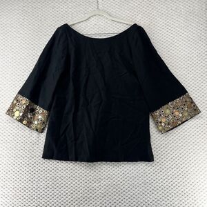 Foley & Corinna Top Black Embellished Cuff Party Formal Cocktail Blouse USA